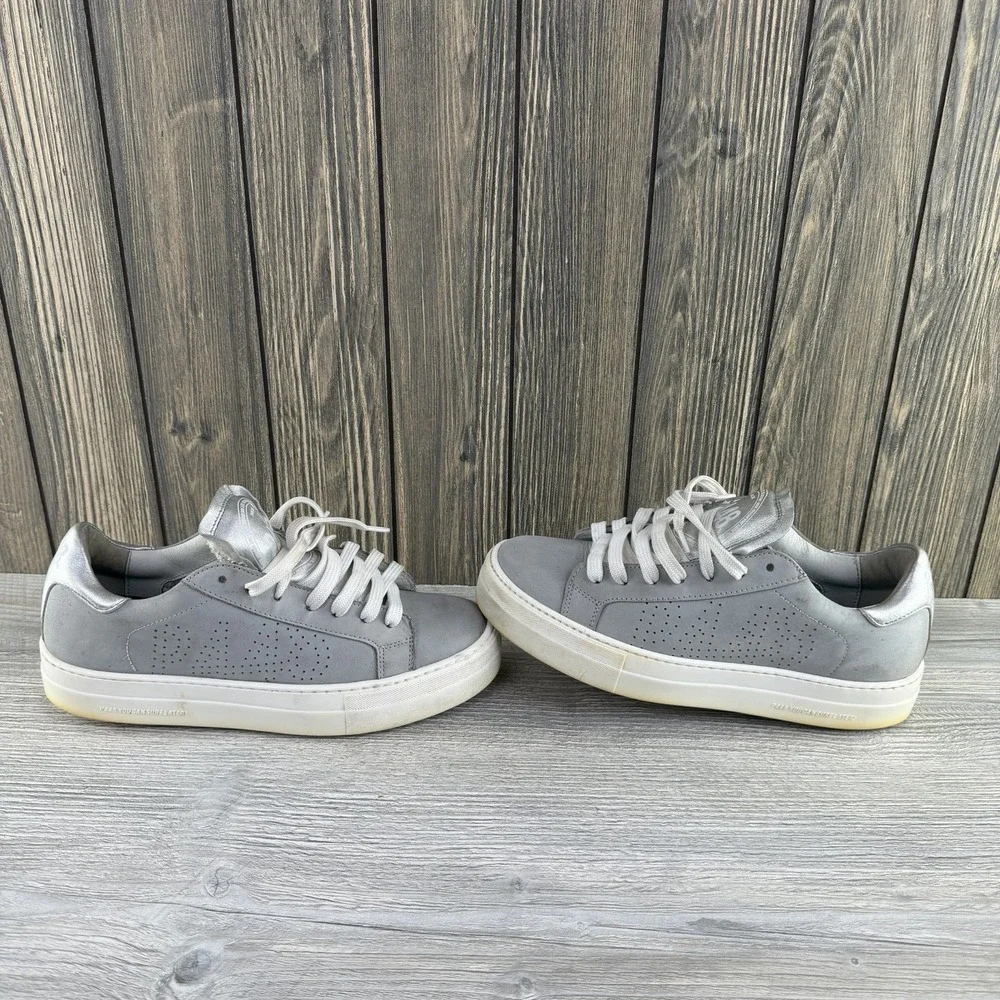 P448 John Women's Gray Leather Suede Silver Sneakers EU 38 US 7-7.5
